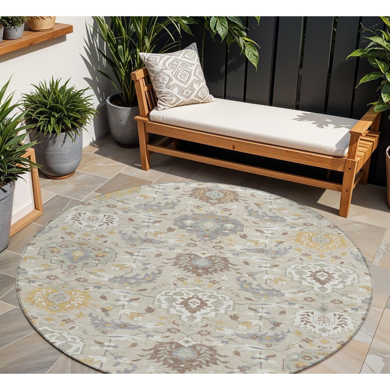 Edge Collections - 8' - Multicolor - Damask Pattern Washable Area Rug for Indoor and Outdoor Use - 1 Piece